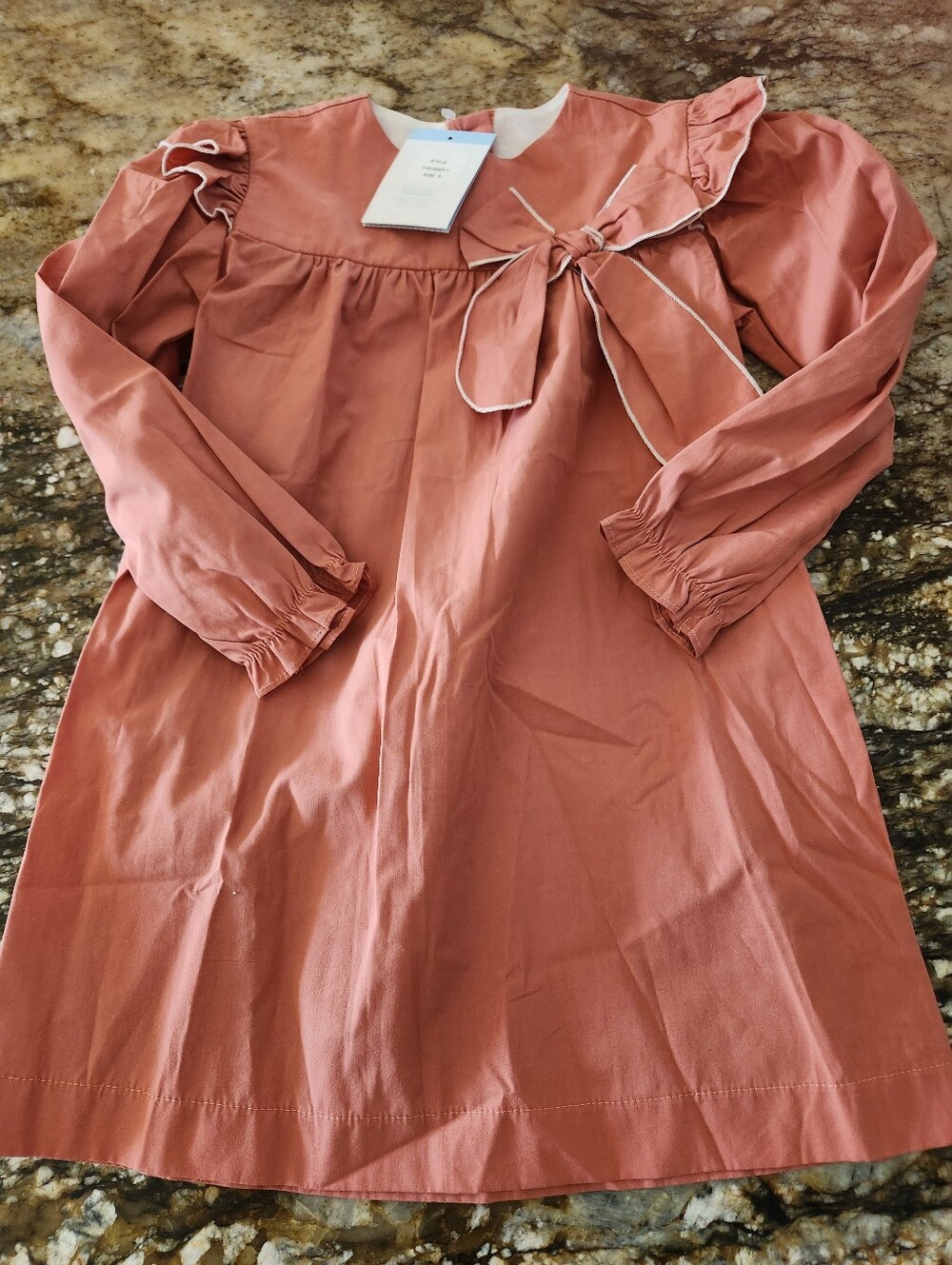 bella bliss Girls' Long-Sleeve Dress in Dusty Rose with Bow